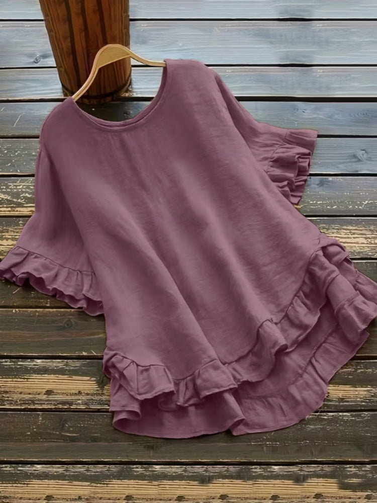 Casual Round Neck Short Sleeve Flowy Top