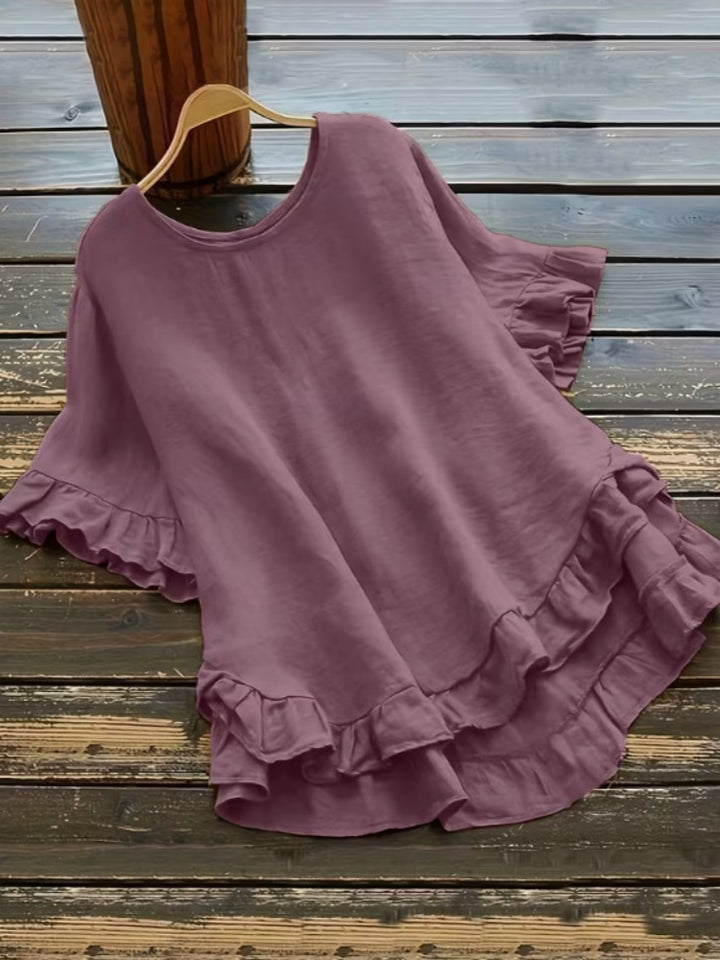 Casual Round Neck Short Sleeve Flowy Top