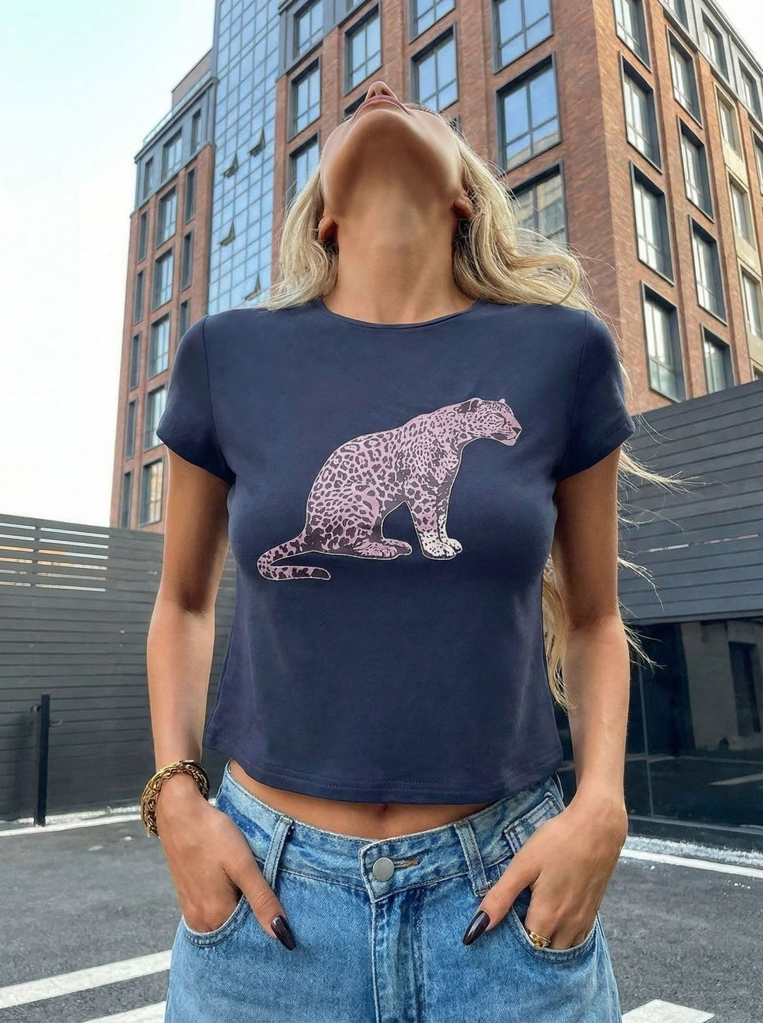 Retro leopard print cropped T-shirt