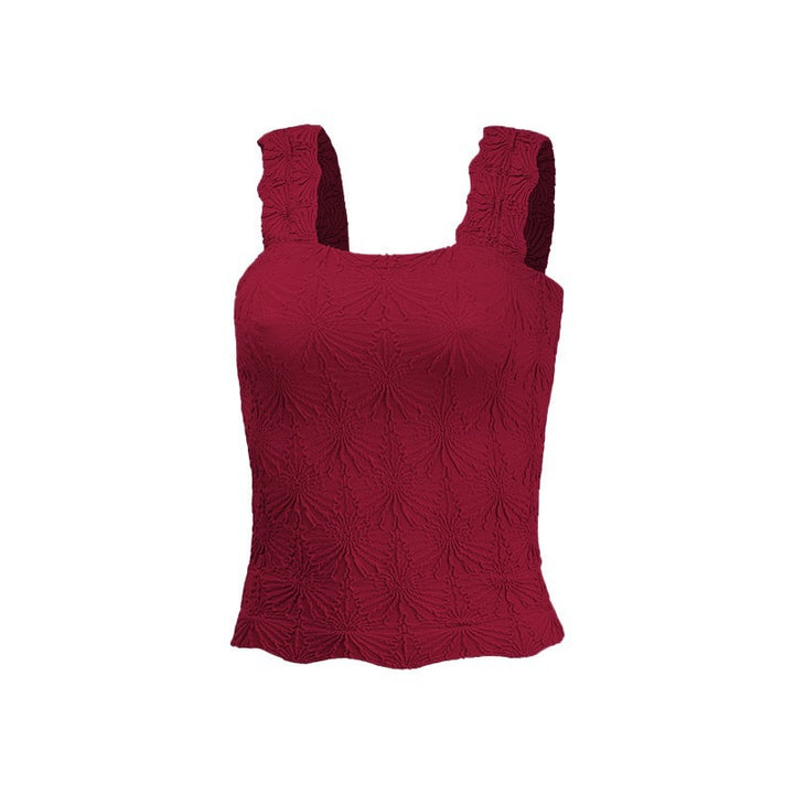 Textured Square Neck Ruched Crop Tank Top