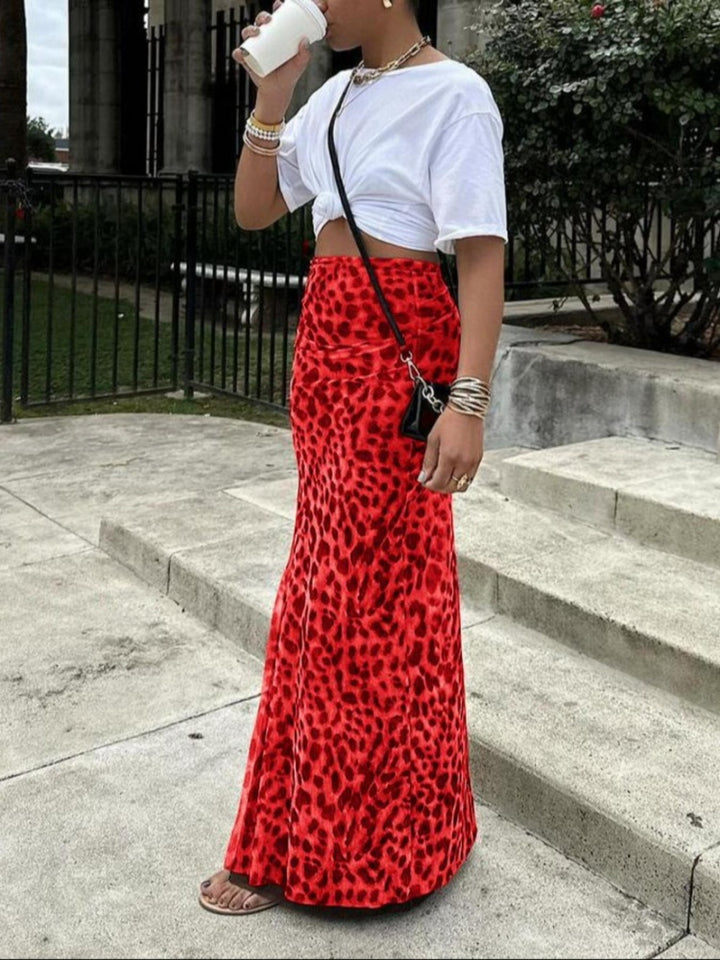 Leopard Print Mesh Mermaid Maxi Skirt