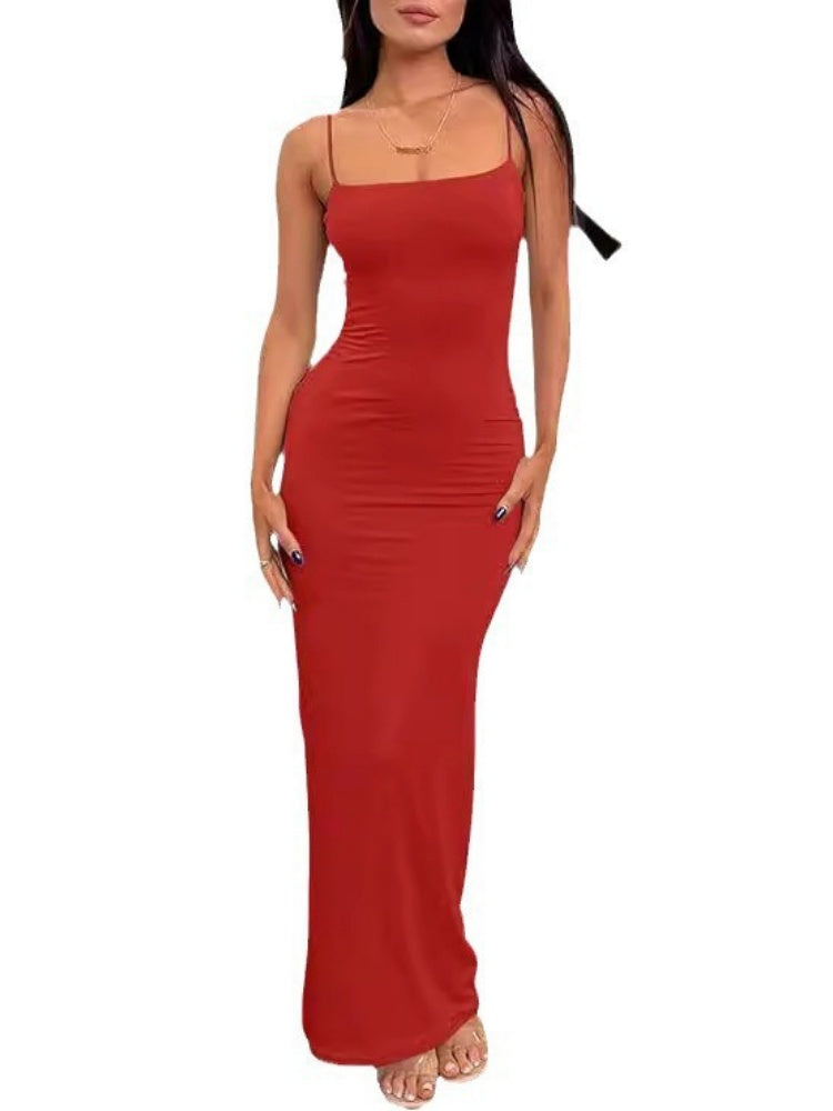 Square Neck Sleeveless Form-Fitting Dress