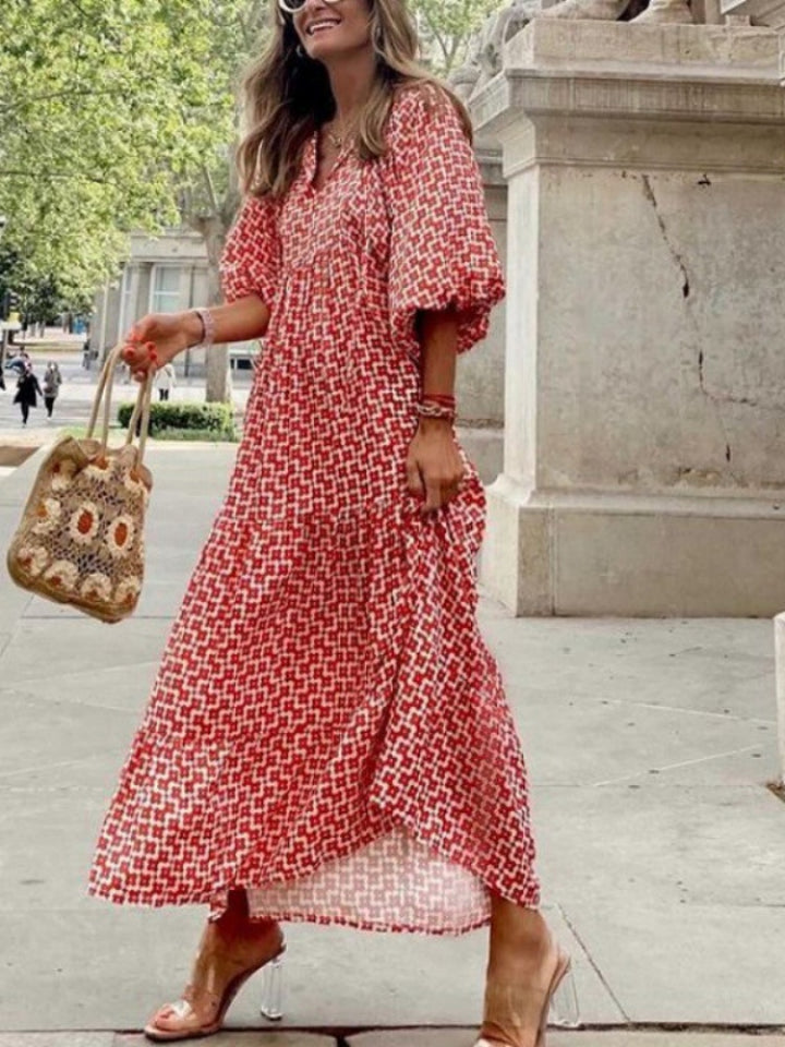 Puff Sleeve Tiered Maxi Dress