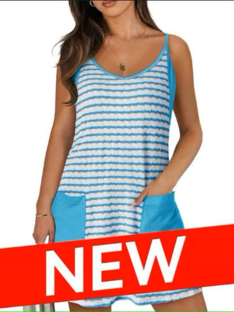 Striped Tankini Swim Dress with Shorts