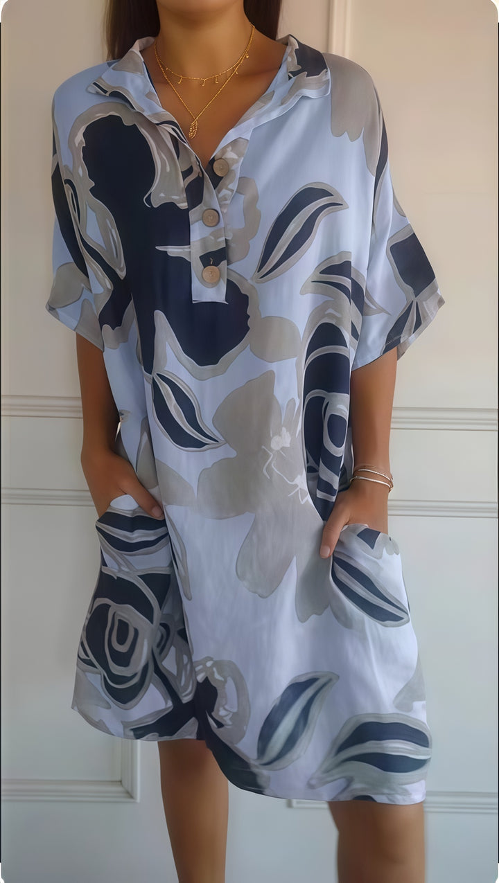 Printed cotton-linen dress