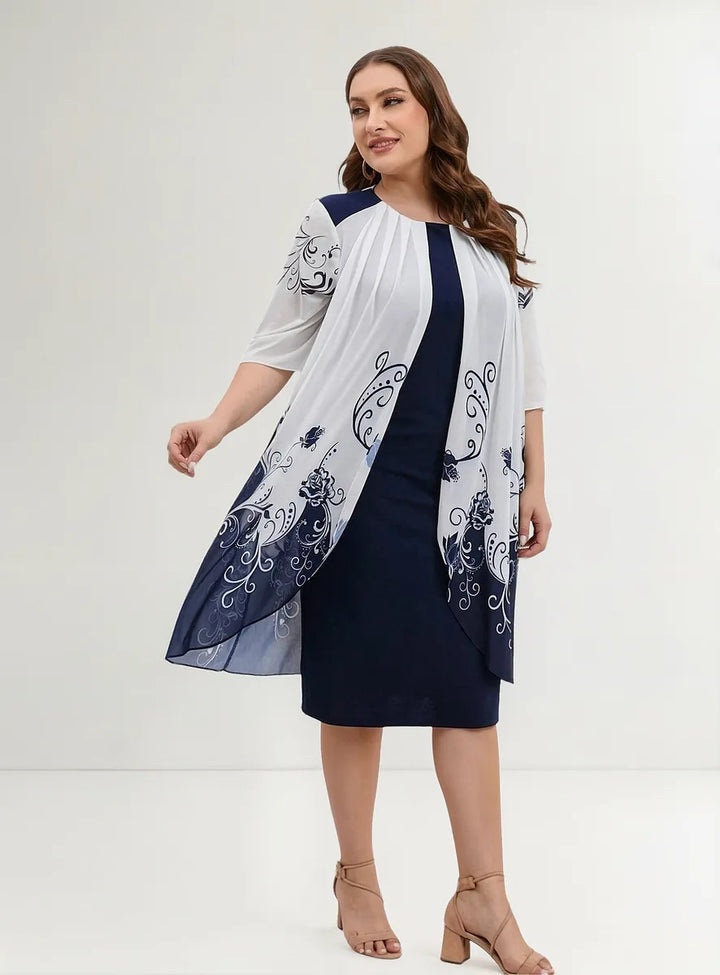 Printed round neck loose slimming casual plus size dress
