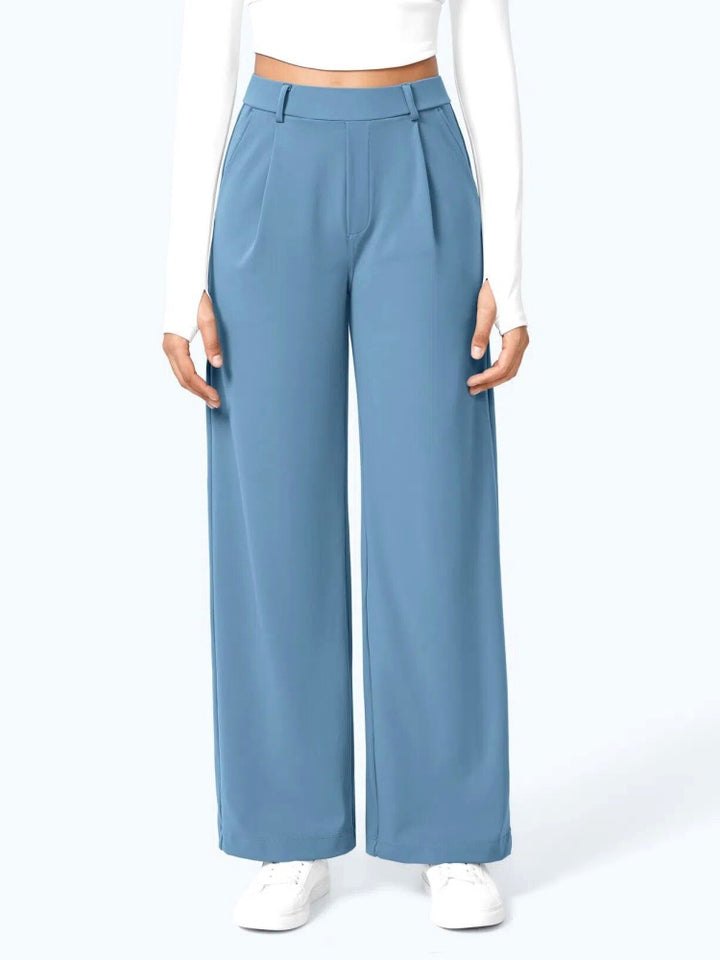 High Waisted Pleated Wide Leg Trousers