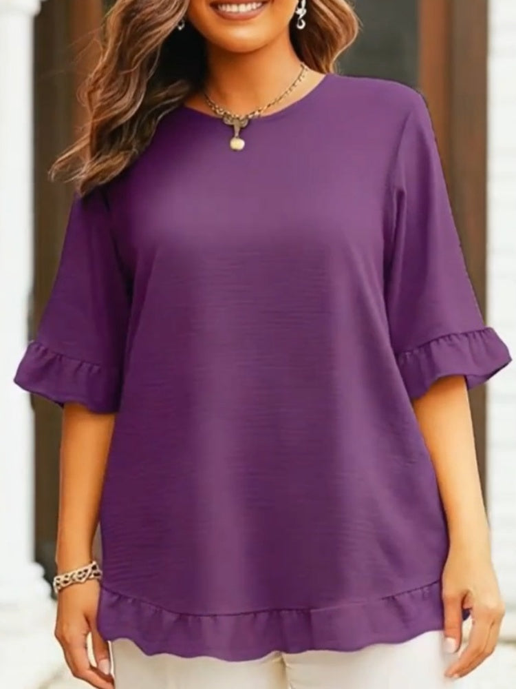 Casual Round Neck Short Sleeve Flowy Top