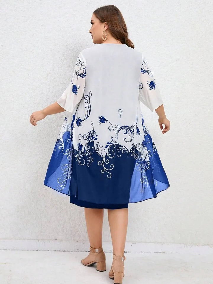 Printed round neck loose slimming casual plus size dress