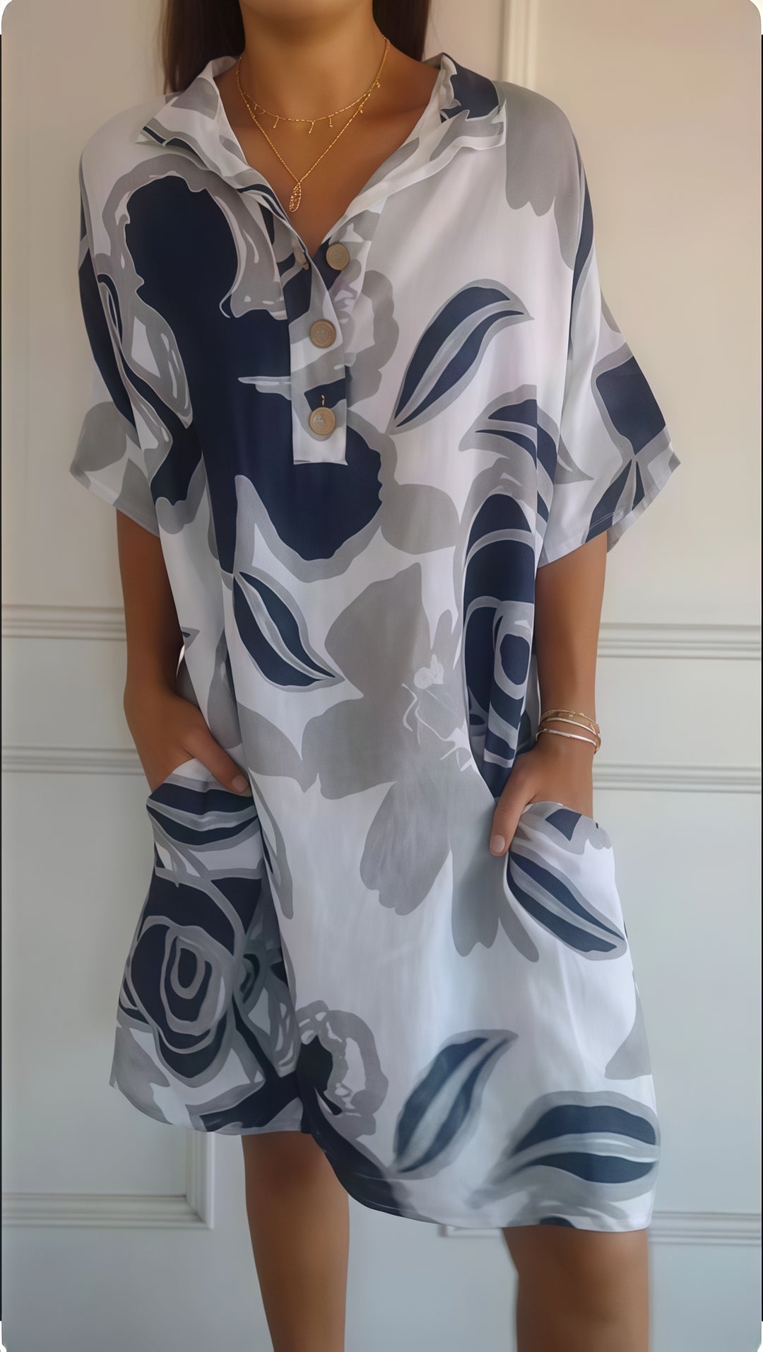 Printed cotton-linen dress