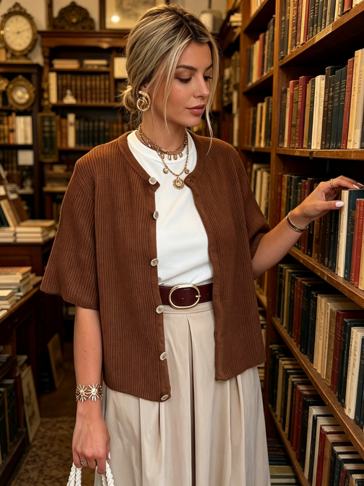 Short Sleeve Knit Cardigan