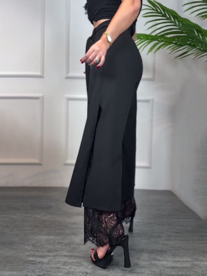 High Waisted Lace Panel Straight Leg Pants