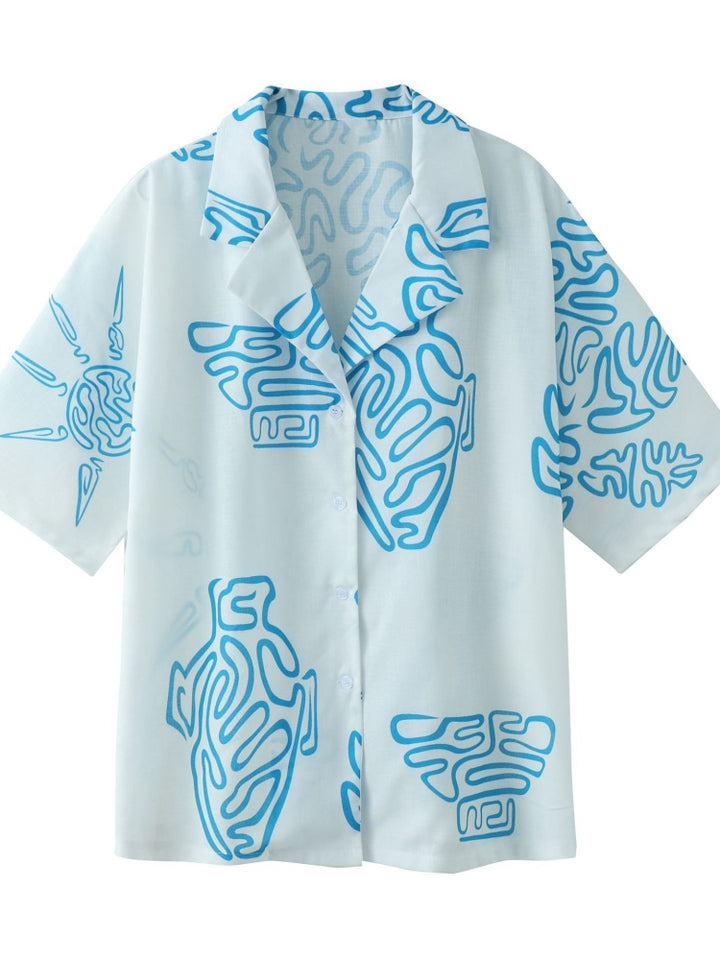 Print Button-Down Shirt &amp; Shorts Set