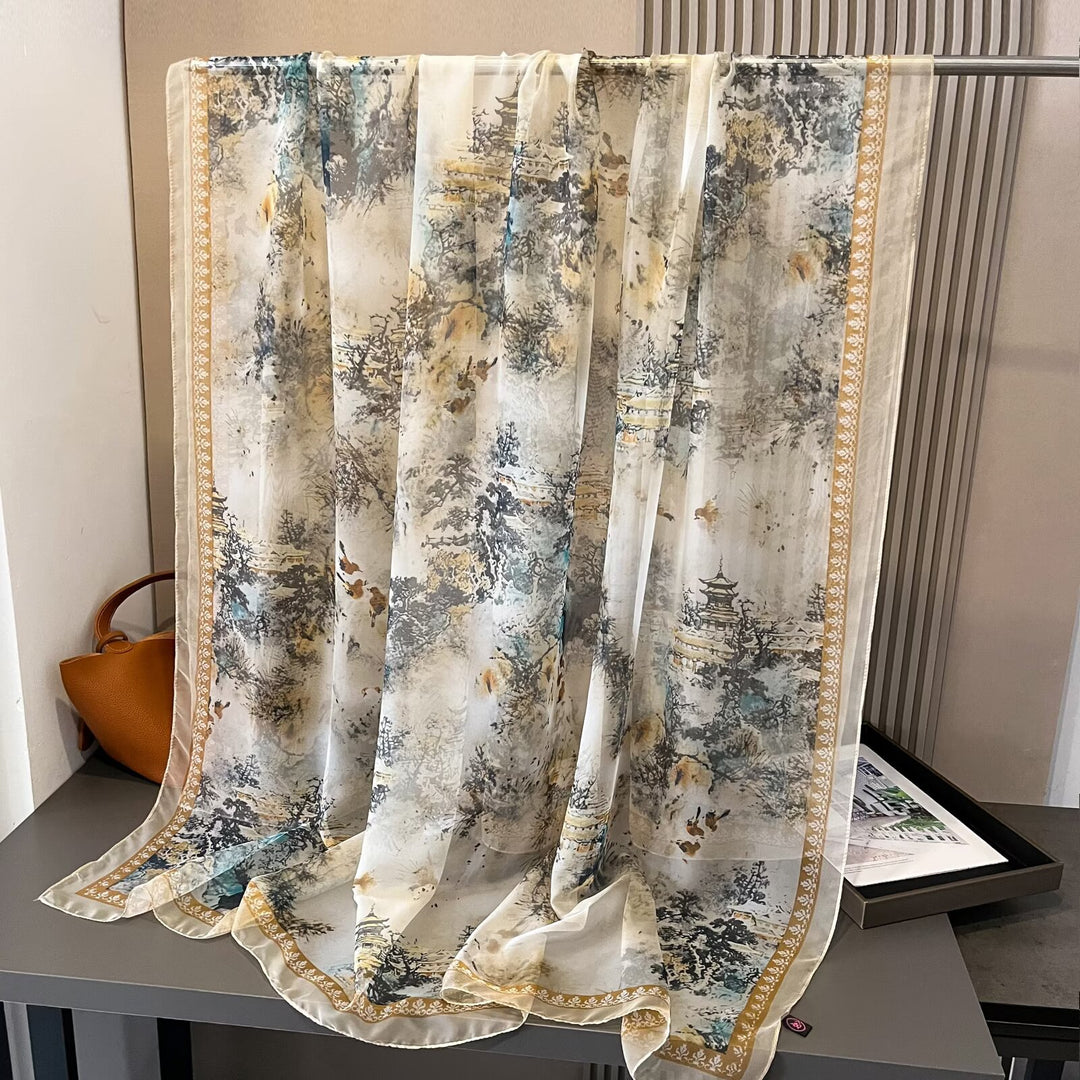Sheer Artistic Floral Long Scarf Shawl