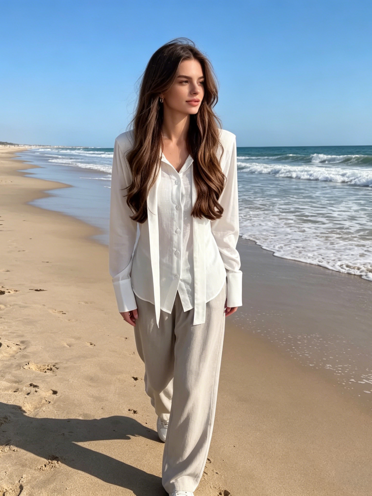 Long Sleeve Button Up Tie Front Blouse