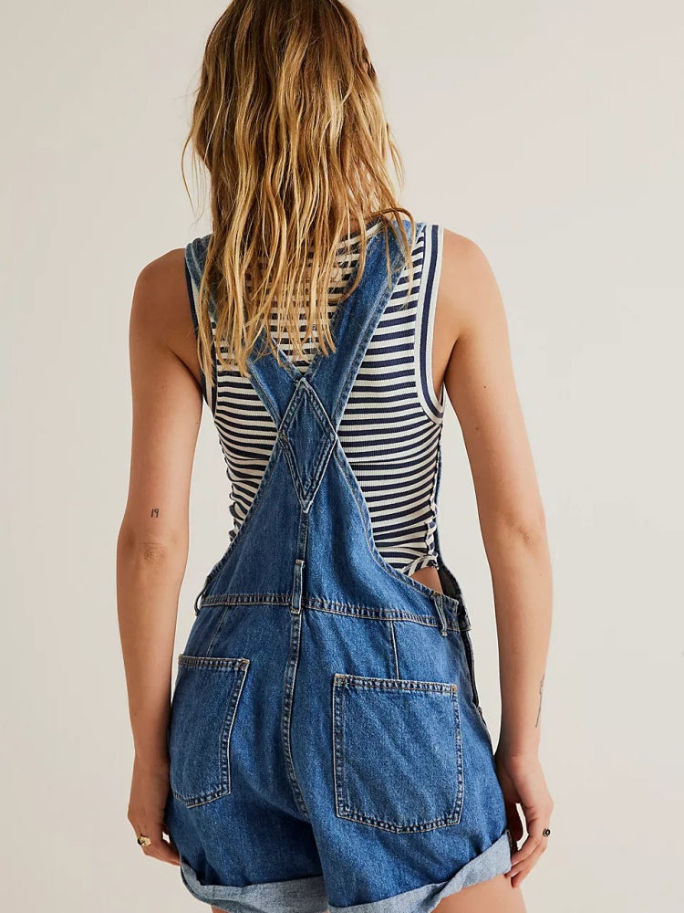 Loose Fit Cuffed Hem Jean Romper