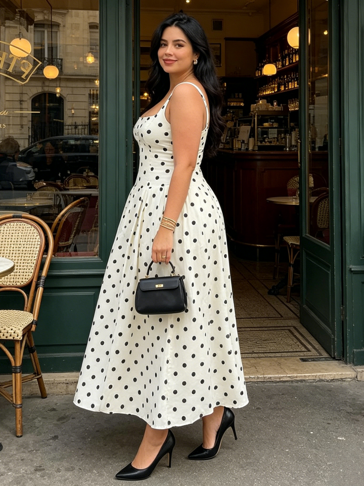 Polka Dot Square Neck Maxi Dress