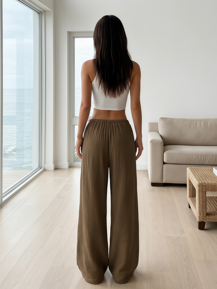 Cotton Crinkle Drawstring Waist Wide-Leg Pants