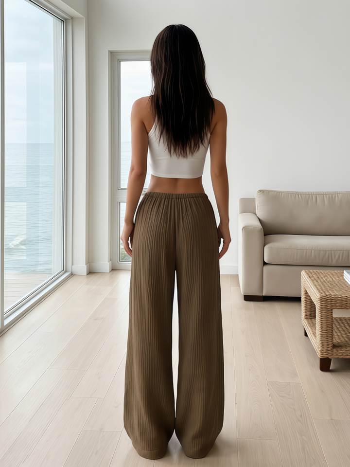 Cotton Crinkle Drawstring Waist Wide-Leg Pants