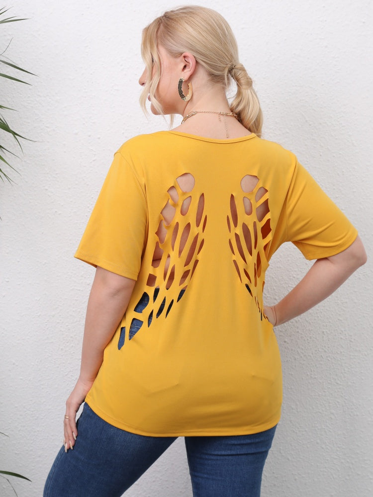 Casual floral cutout angel wing short-sleeved top