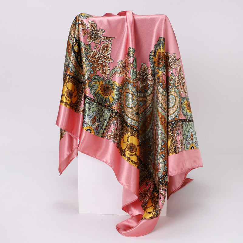 Floral Print Square Satin Scarf