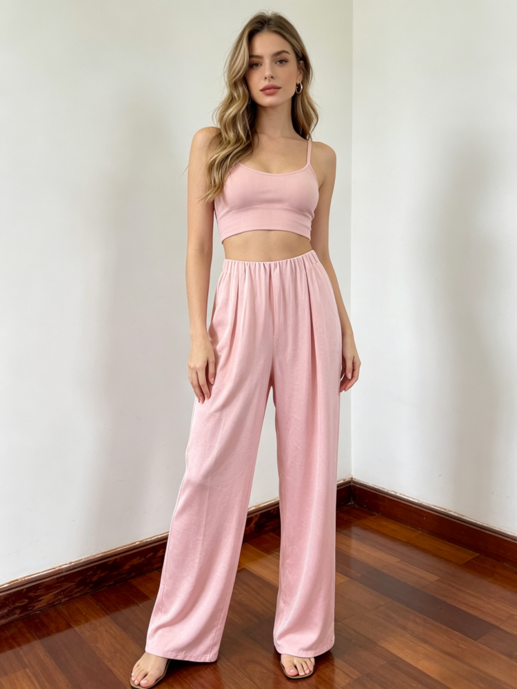 High Waisted Wide Leg Ice Silk Pants
