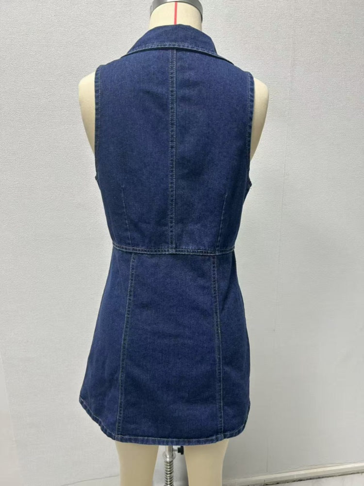 Sleeveless Blazer Collar Denim Mini Dress