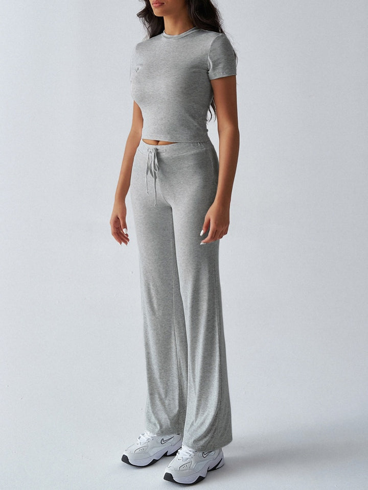 Fitted Crop Top &amp; Drawstring Flare Pants Set