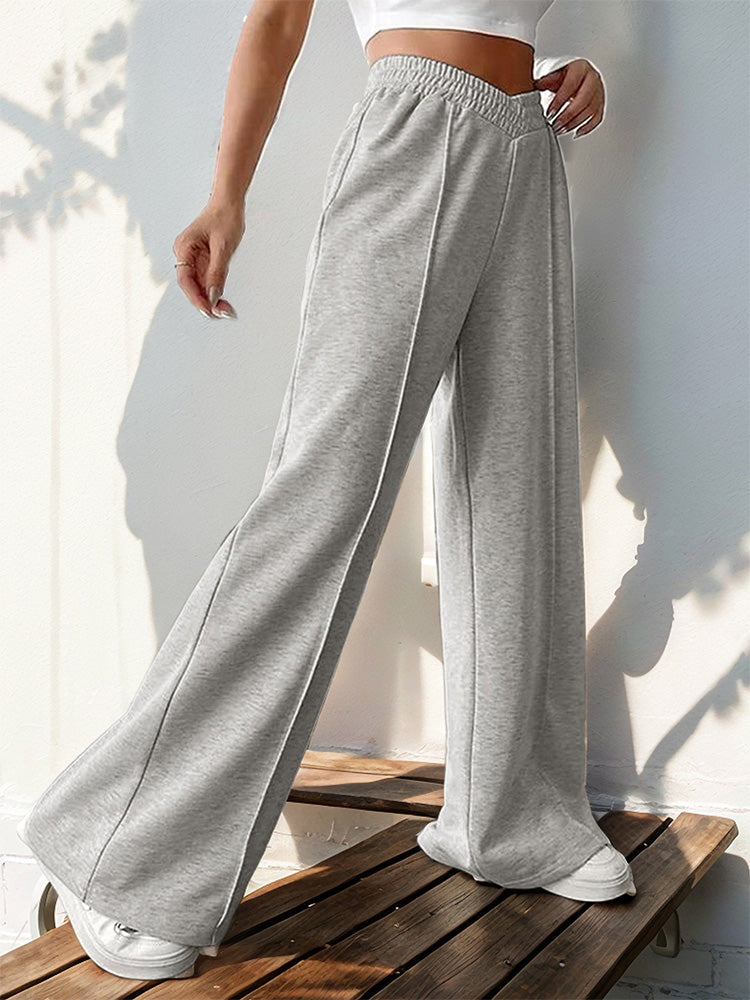 Casual and minimalist style high-waisted solid color wide-leg pants