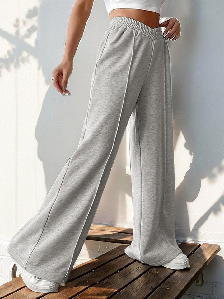 Casual and minimalist style high-waisted solid color wide-leg pants