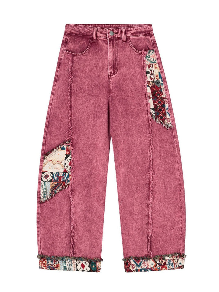 Bohemian Patchwork Barrel Jeans