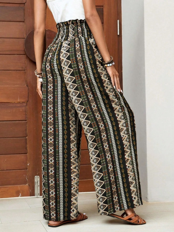 Boho Geometric Print High-Waist Wide Leg Pants