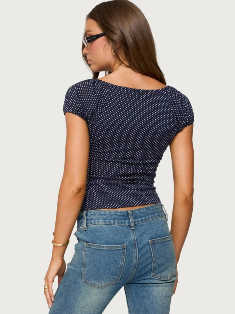 Polka Dot Square Neck Short Sleeve Top