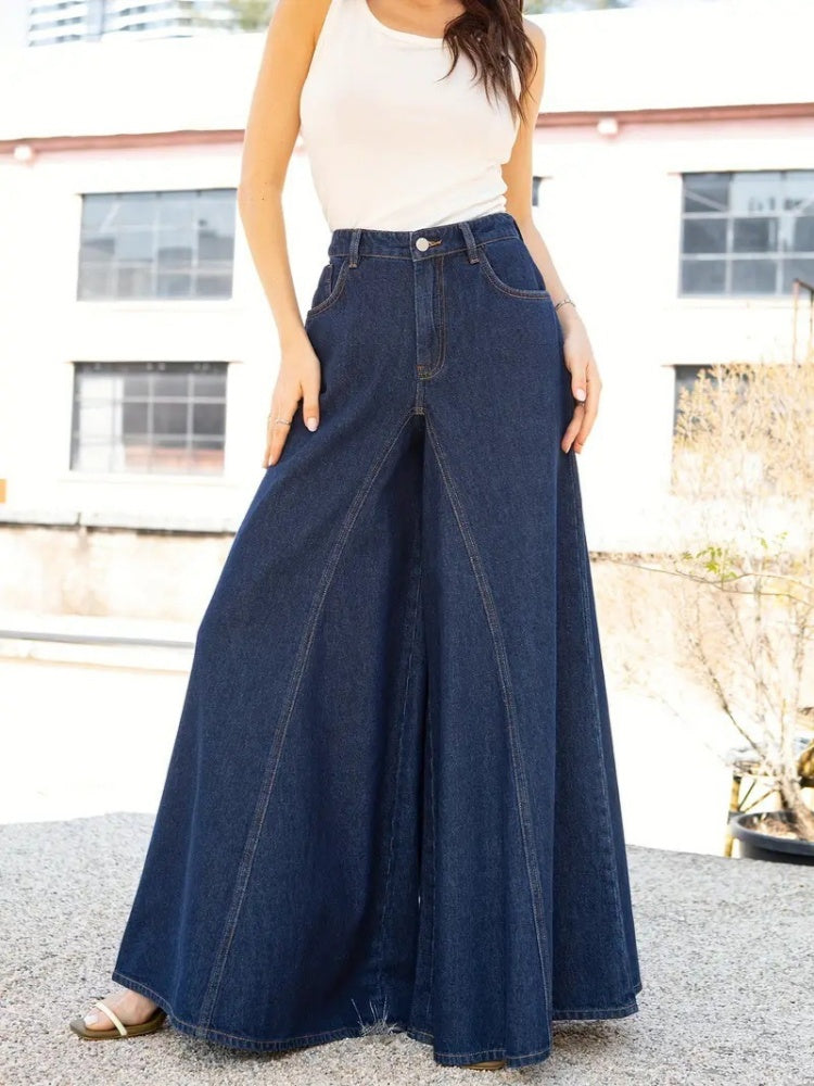 High Waist Ultra Flared Maxi Wide Leg Denim Pants