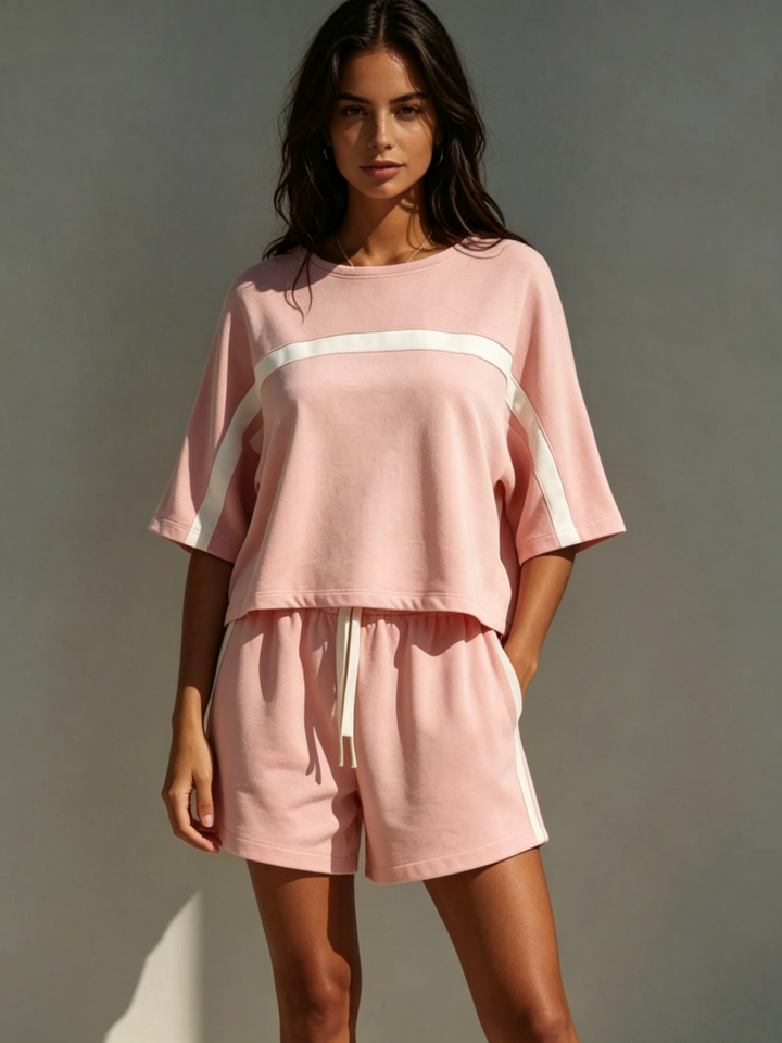 Sporty Color-Block Short Sleeve Set