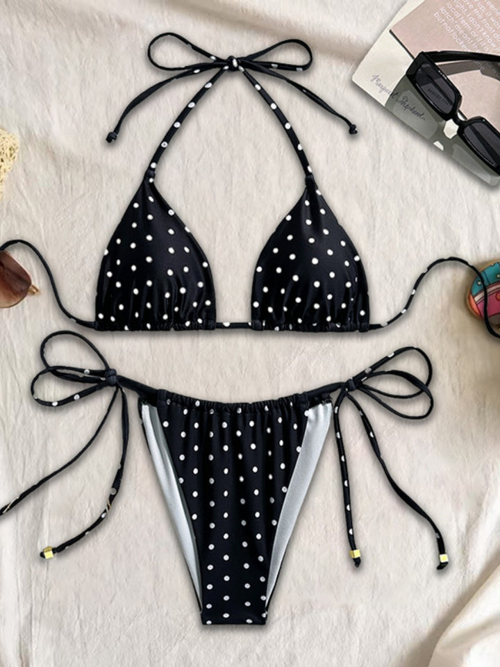 Black Polka Dot Triangle Bikini Set