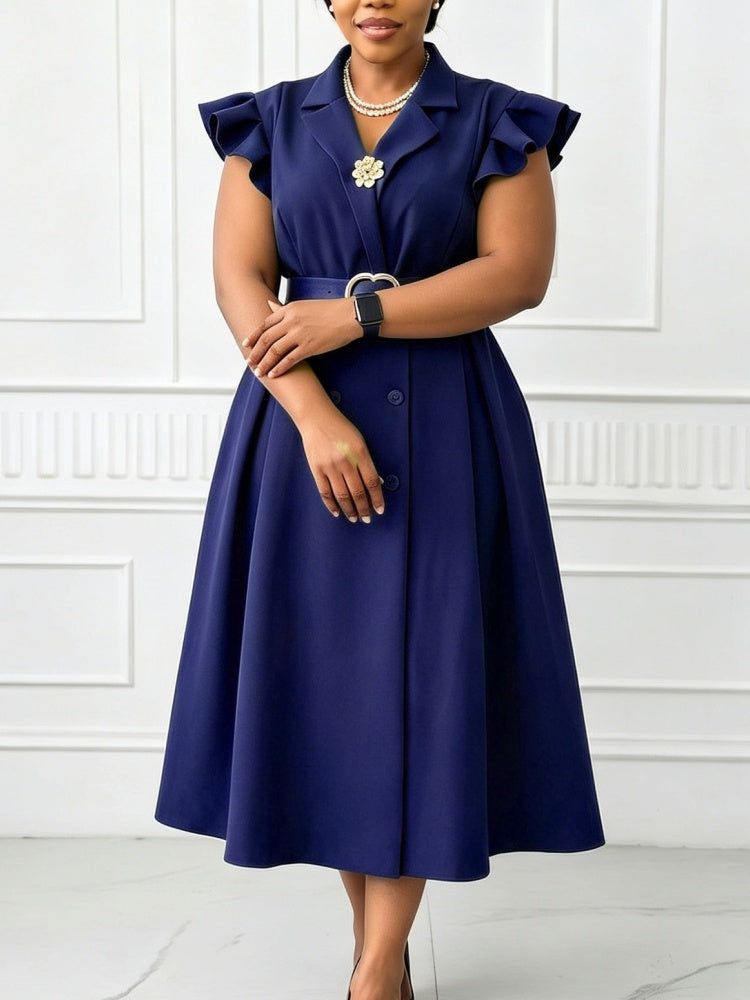 Tailored Blazer-Style Midi Dress with Belt