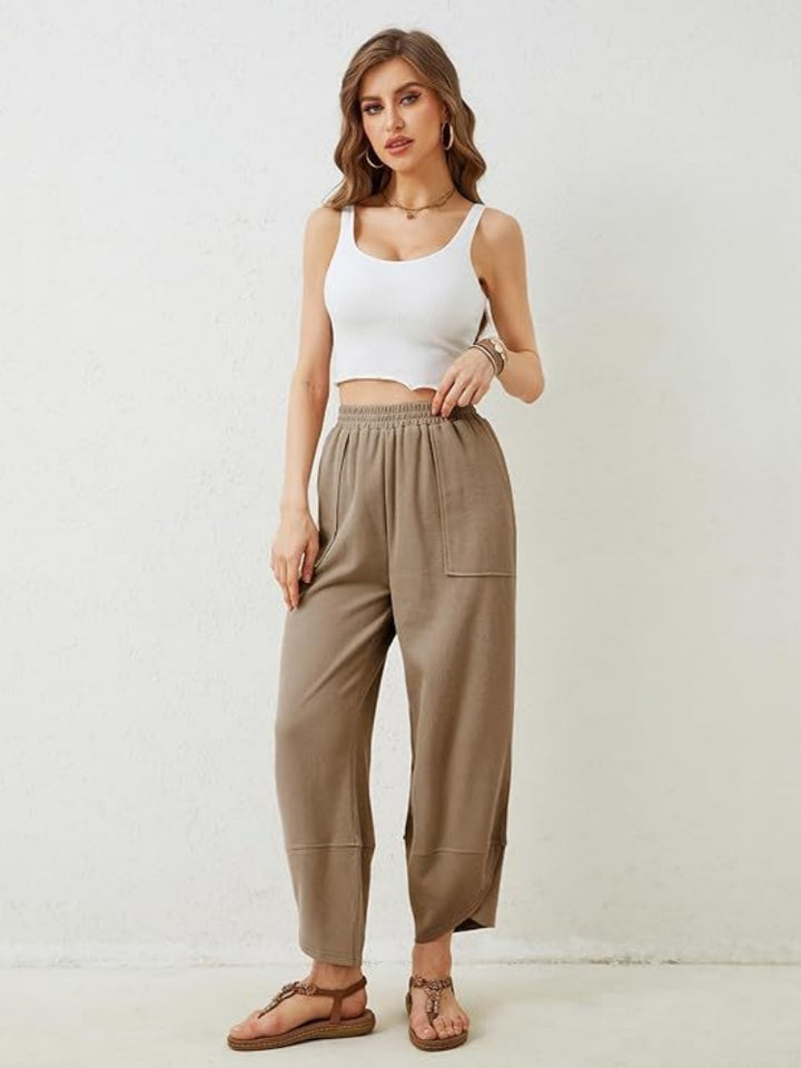 Elastic Waist Loose Fit Cropped Pants