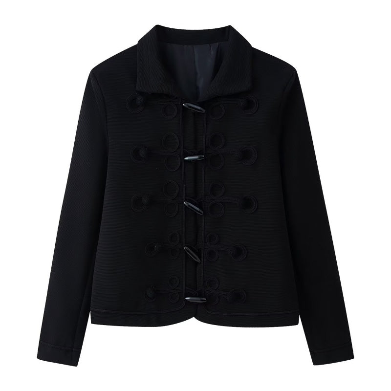 Black Half High Collar Toggle Button Cropped Jacket
