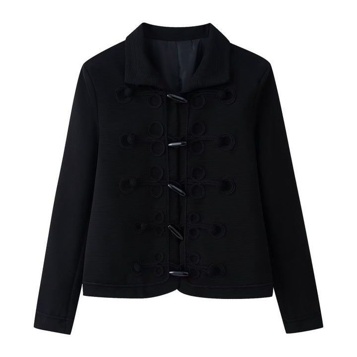 Black Half High Collar Toggle Button Cropped Jacket