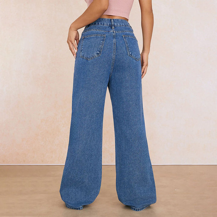 Daisy Embroidered Ripped Wide-Leg Jeans