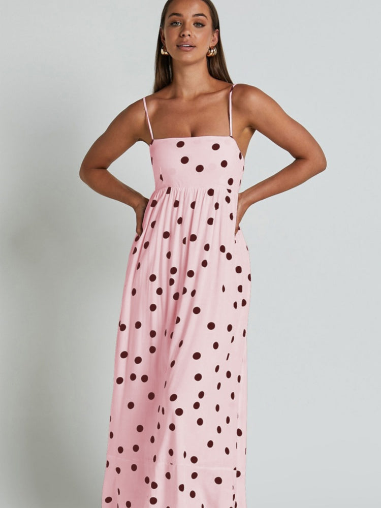 Polka Dot Spaghetti Strap Square Neck Maxi Dress