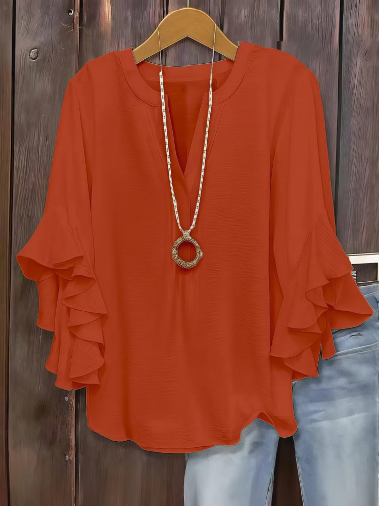 Three-quarter sleeve V-neck top