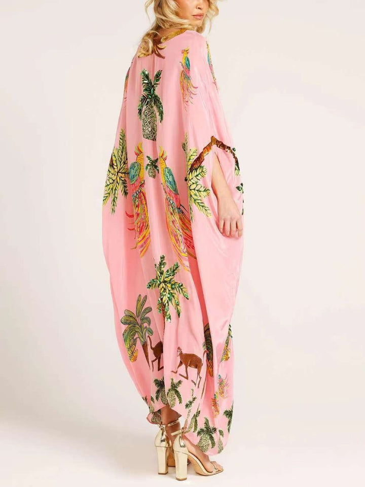Sequin Tropical Print Kaftan Maxi Dress