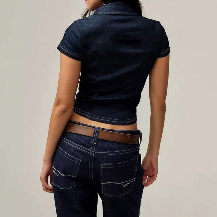 Y2K Fitted Denim Crop Top