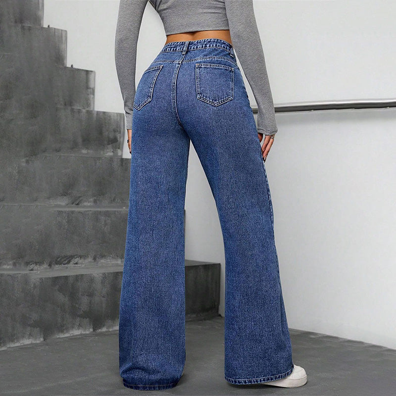 Floral rhinestone loose straight leg trousers