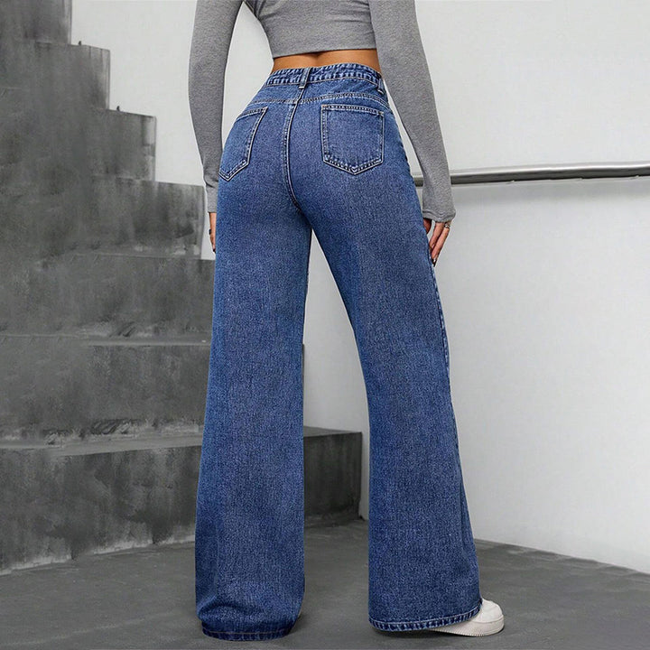 Floral rhinestone loose straight leg trousers