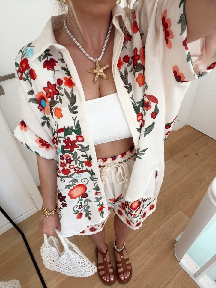 Floral Print Linen Blend Two-Piece Set