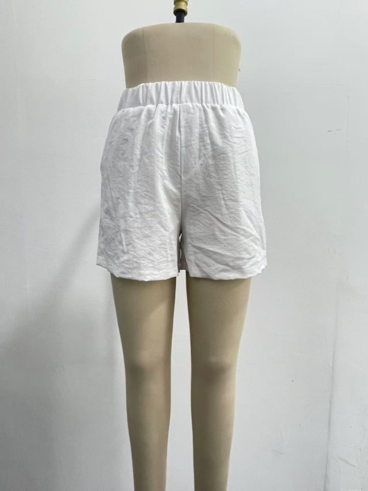 White Off-Shoulder Peplum Top &amp; Shorts Set