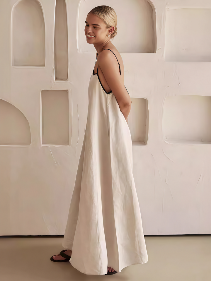 Contrast Trim Linen Blend Cami Maxi Dress
